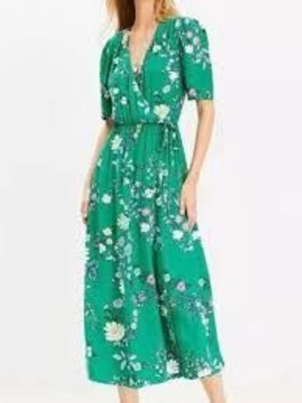 Loft One Piece Flowy Jumpsuit Kelly Green Floral Vacation Resortwear Size 12